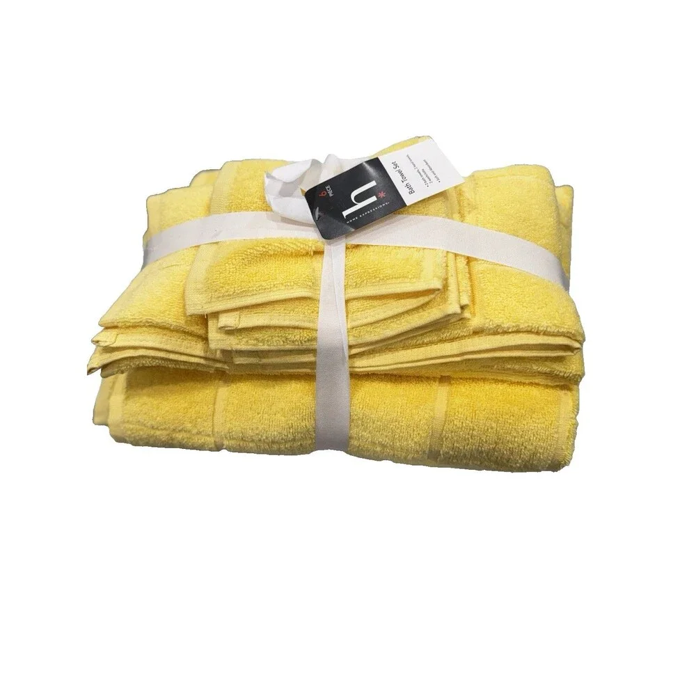 Home Expressions 6 Piece Bath Towel Set 100% Cotton Island Yellow NEW